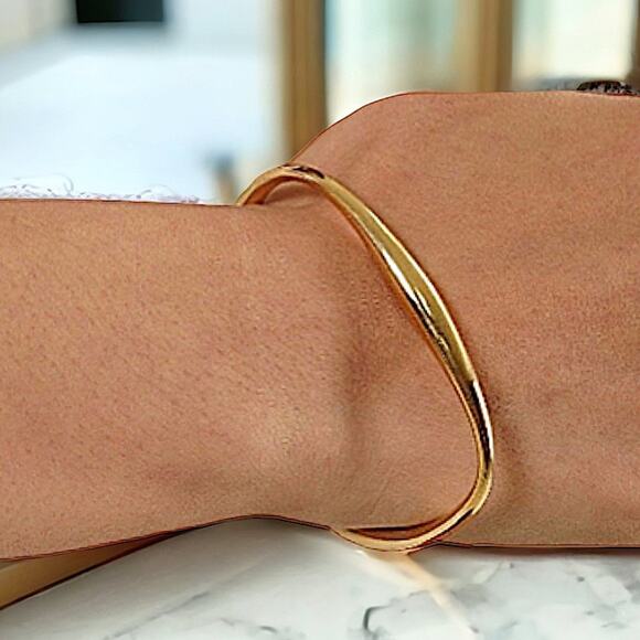 Gold Irregular Bangle Cuff Bracelet, Geometric, Asymmetric - Picture 9 of 15
